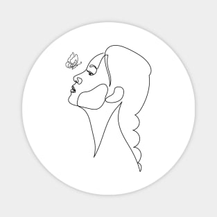 Woman Looking at a Butterfly | One Line Drawing | One Line Art | Minimal | Minimalist Magnet